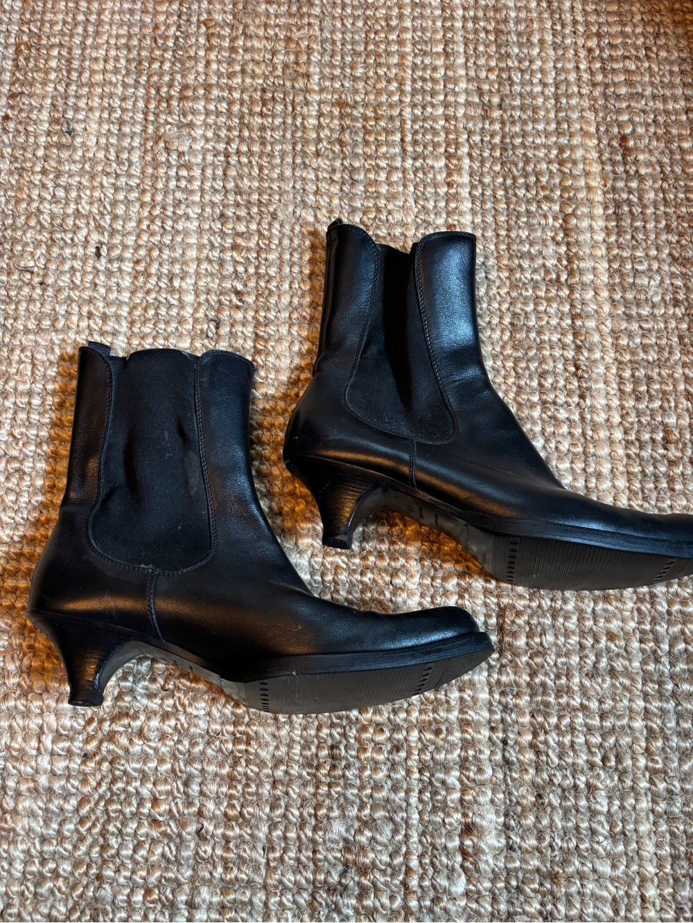 Black womens Miu Miu leather bootie Chelsea boot short heel size 40
